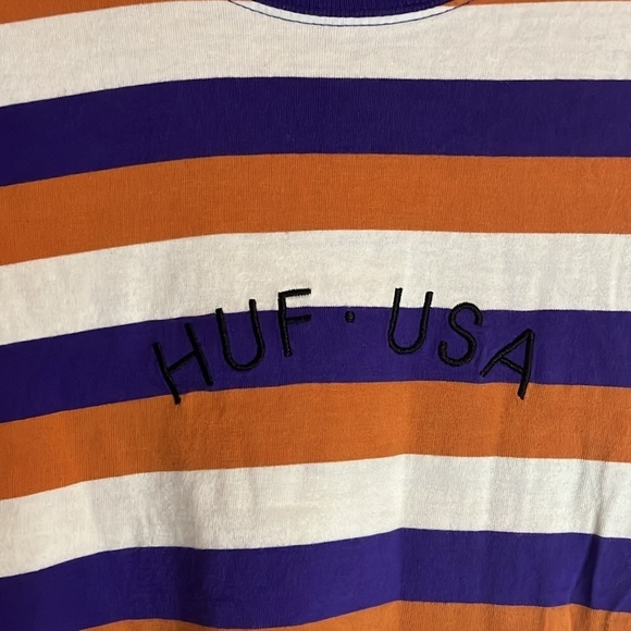 HUF | Knit USA Orange, Purple, White Stripe Mens T-Shirt Cotton Size XL - Picture 5 of 9